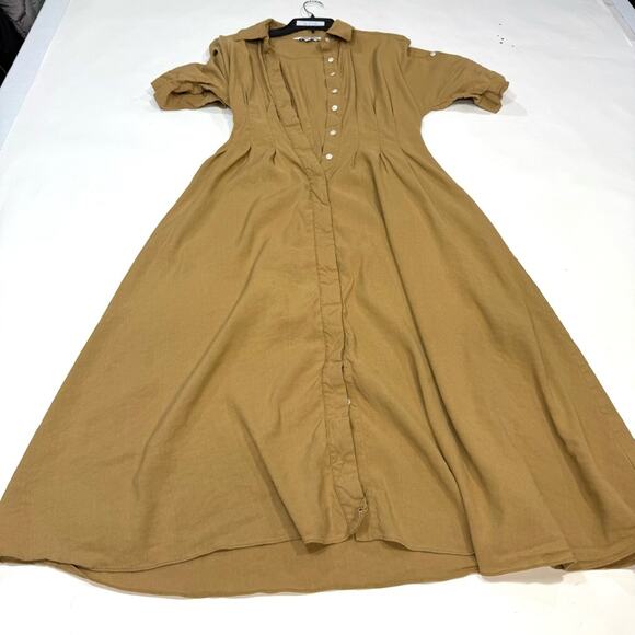 Veronica Beard Adavi Pleated Button-Front Dress Size 4 in Light Brown - Picture 4 of 10